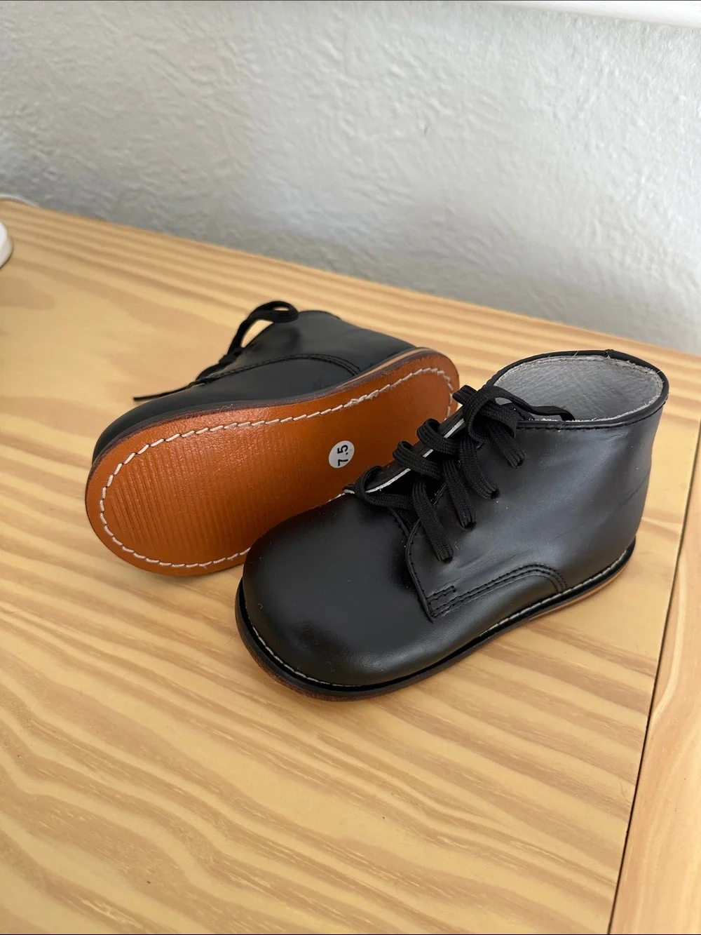Josmo Black Leather Lace-Up Baby Walker Boots